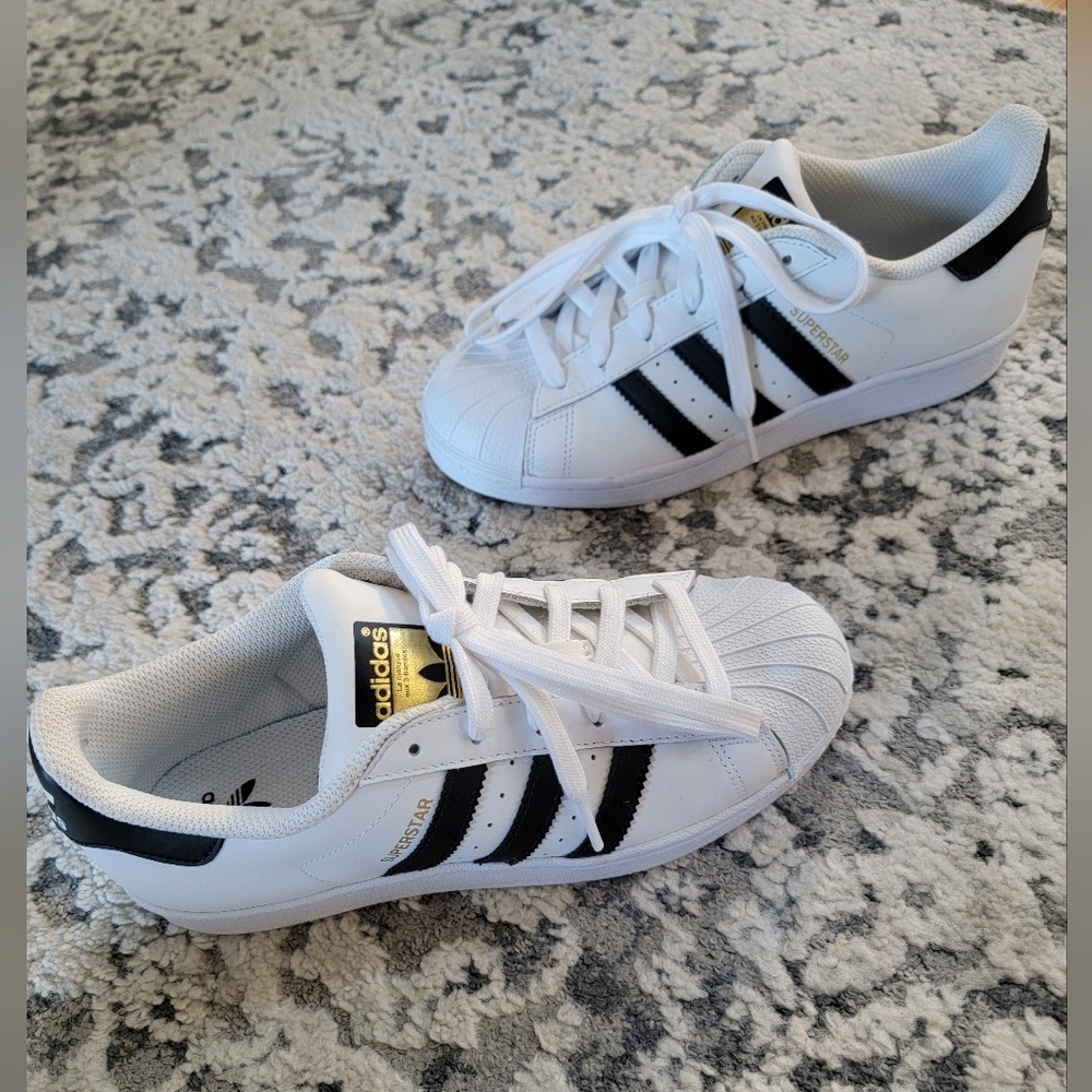 Adidas white and black superstar sneakers size 5